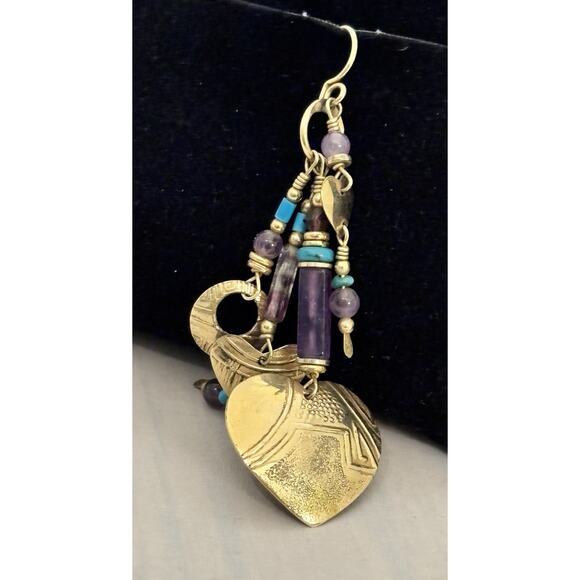 TABRA Gold Filled Heart/Amethyst/Turquoise Drop/Dangle EARRINGS Artisan Signed - Picture 4 of 6